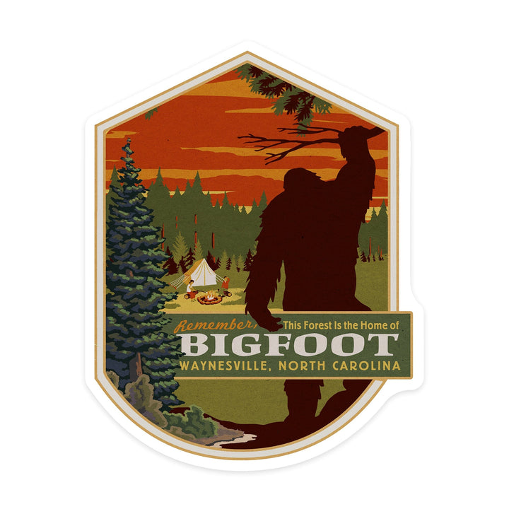 Waynesville, North Carolina, Home of Bigfoot, Contour, Vinyl Sticker Sticker Lantern Press 