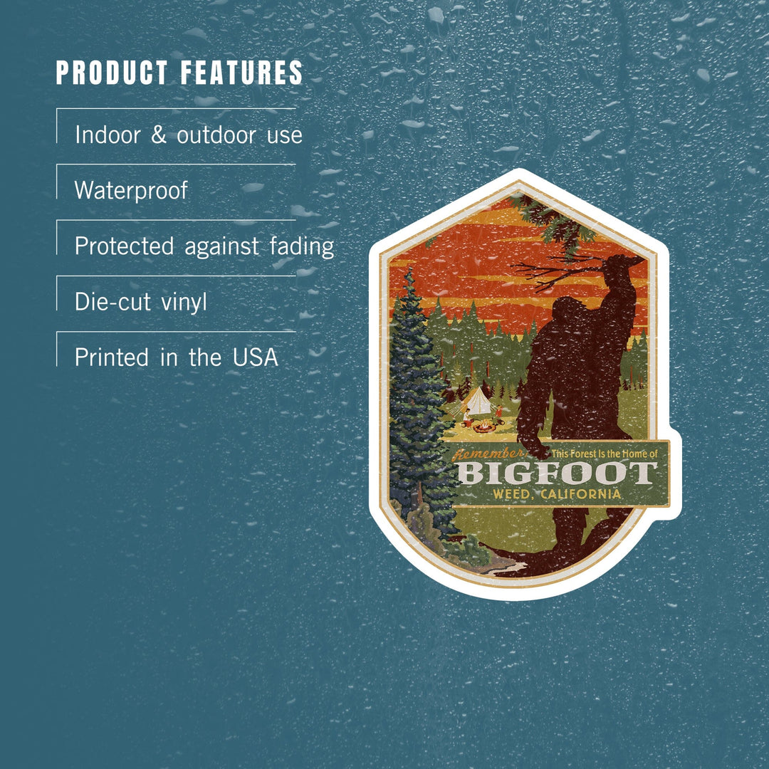 Weed, California, Home of Bigfoot, Contour, Lantern Press Artwork, Vinyl Sticker Sticker Lantern Press 