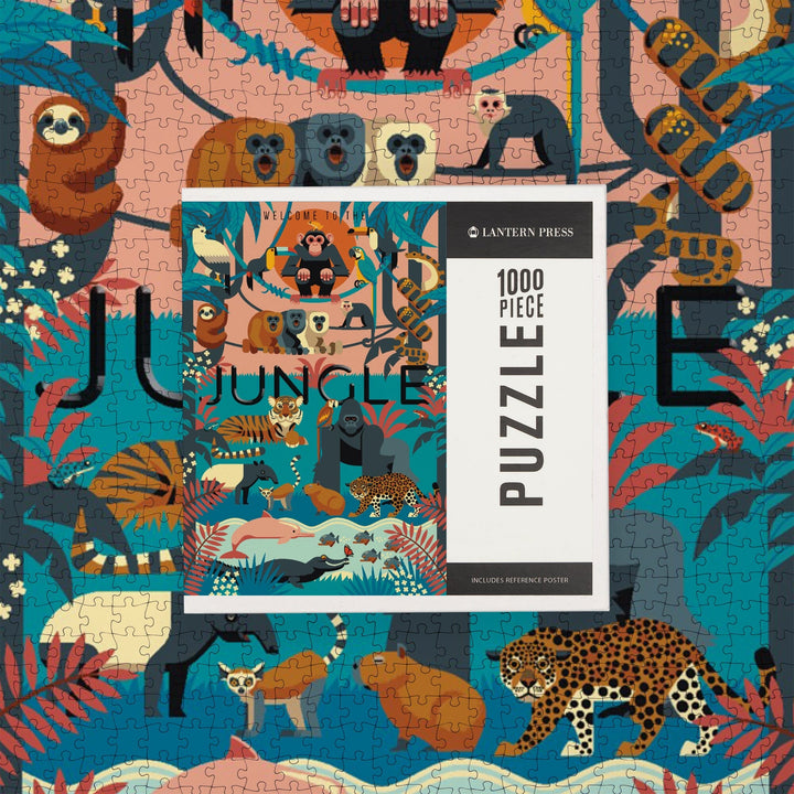 Welcome to the Jungle, Jungle, Textured Geometric, Jigsaw Puzzle Puzzle Lantern Press 