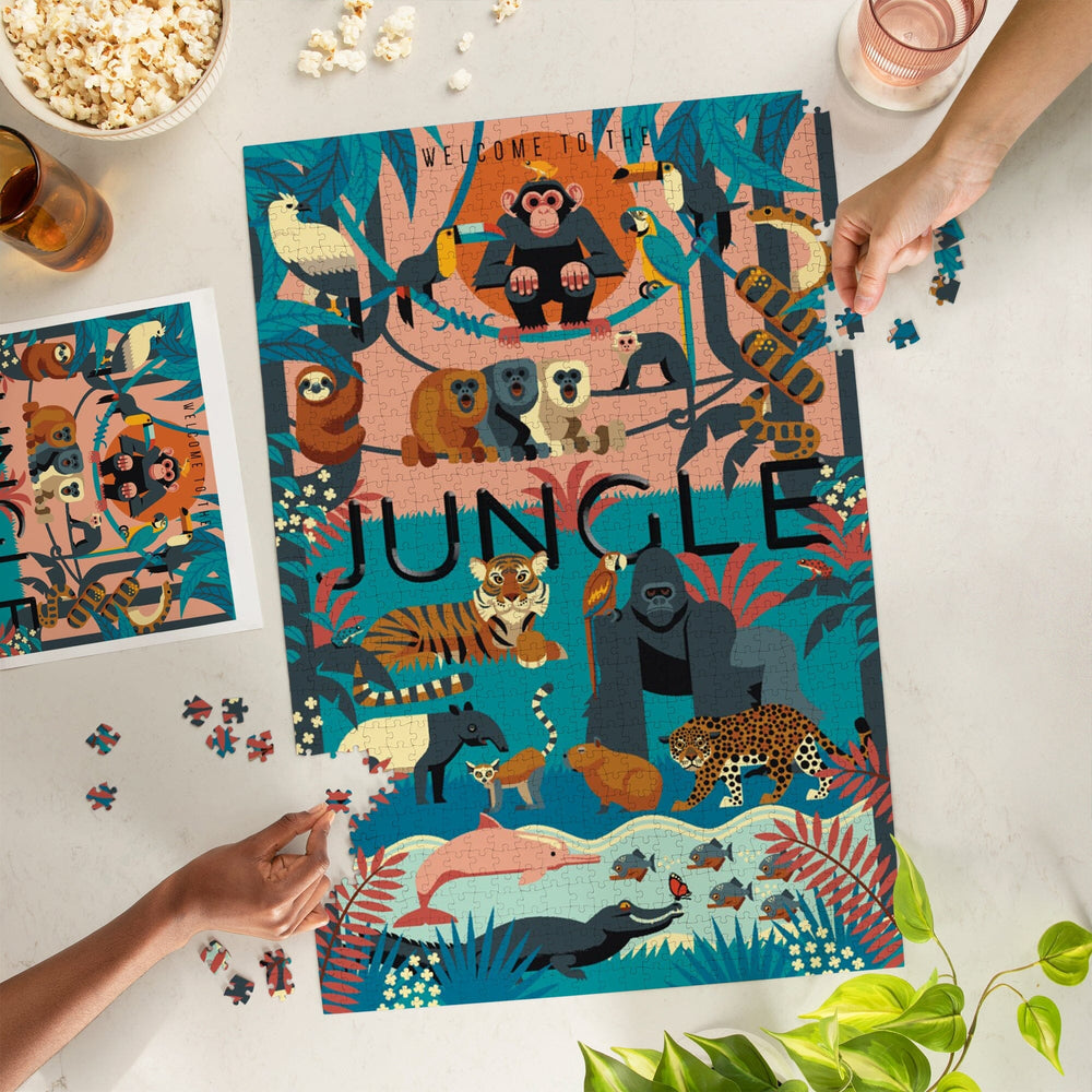 Welcome to the Jungle, Jungle, Textured Geometric, Jigsaw Puzzle Puzzle Lantern Press 