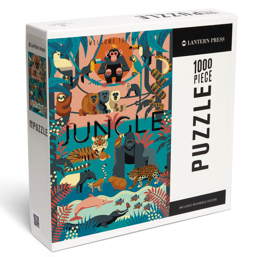 Welcome to the Jungle, Jungle, Textured Geometric, Jigsaw Puzzle Puzzle Lantern Press 