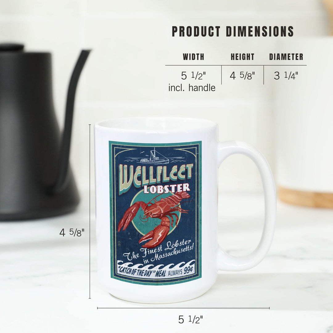 Wellfleet, Massachusetts, Lobster Vintage Sign, Ceramic Mug Mugs Lantern Press 