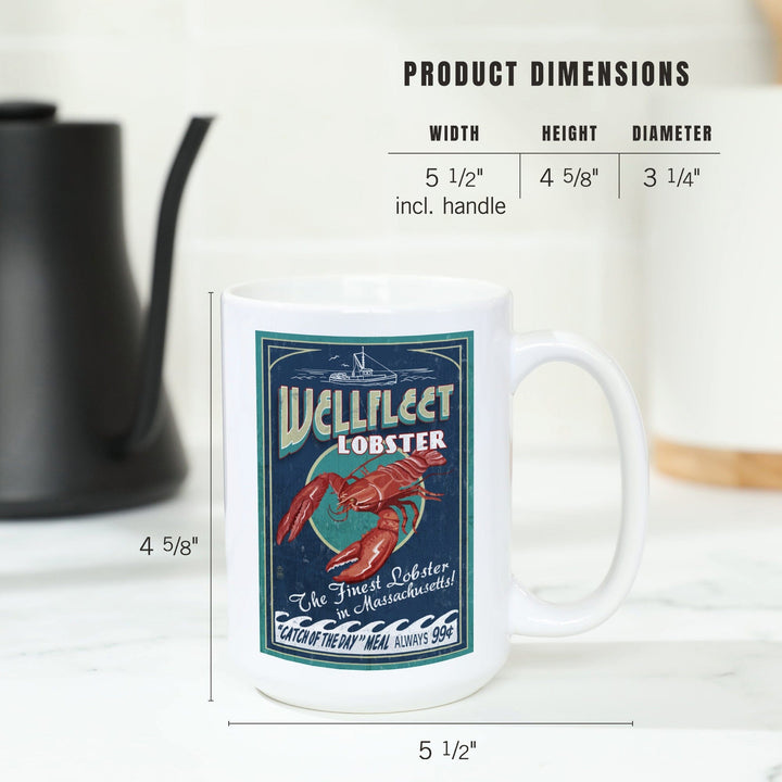 Wellfleet, Massachusetts, Lobster Vintage Sign, Ceramic Mug Mugs Lantern Press 