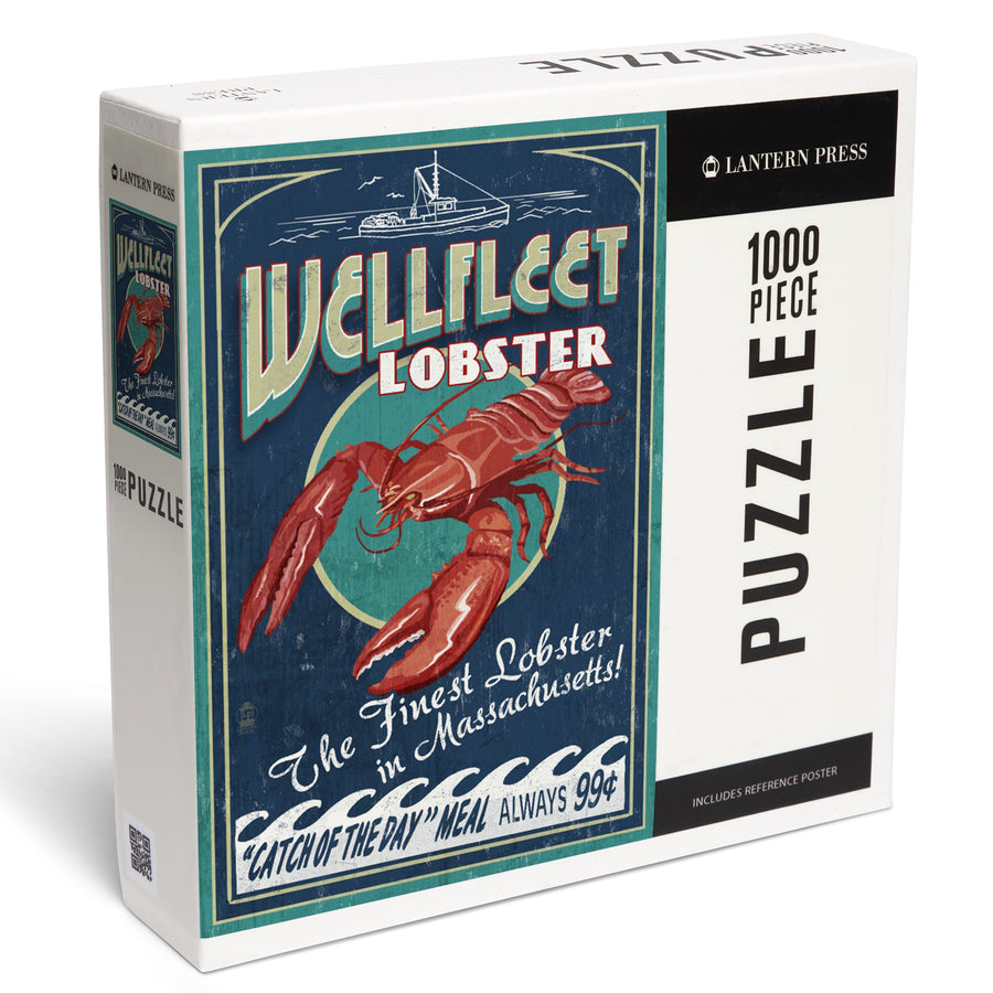 Wellfleet, Massachusetts, Lobster Vintage Sign, Jigsaw Puzzle Puzzle Lantern Press 