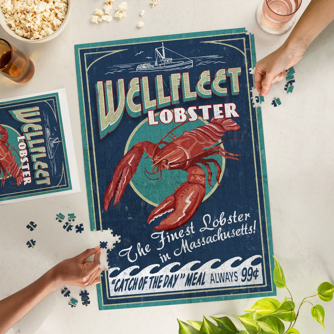 Wellfleet, Massachusetts, Lobster Vintage Sign, Jigsaw Puzzle Puzzle Lantern Press 