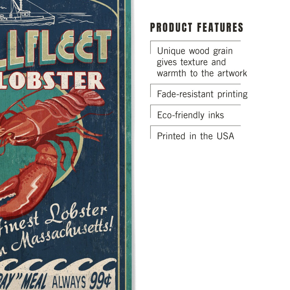 Wellfleet, Massachusetts, Lobster Vintage Sign, Lantern Press Artwork, Wood Signs and Postcards Wood Lantern Press 