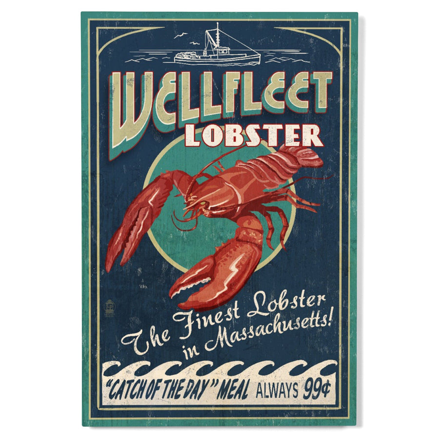 Wellfleet, Massachusetts, Lobster Vintage Sign, Lantern Press Artwork, Wood Signs and Postcards Wood Lantern Press 