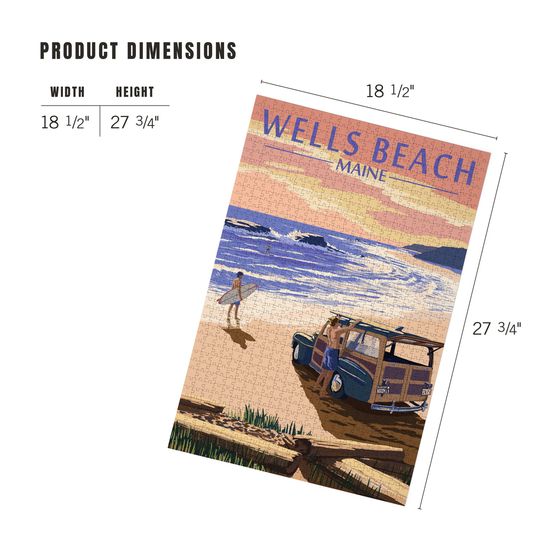 Wells Beach, Maine, Woody and Surfer on Beach, Jigsaw Puzzle Puzzle Lantern Press 