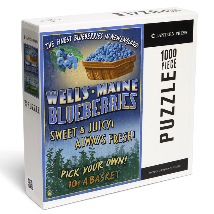 Wells, Maine, Blueberry Vintage Sign, Jigsaw Puzzle Puzzle Lantern Press 