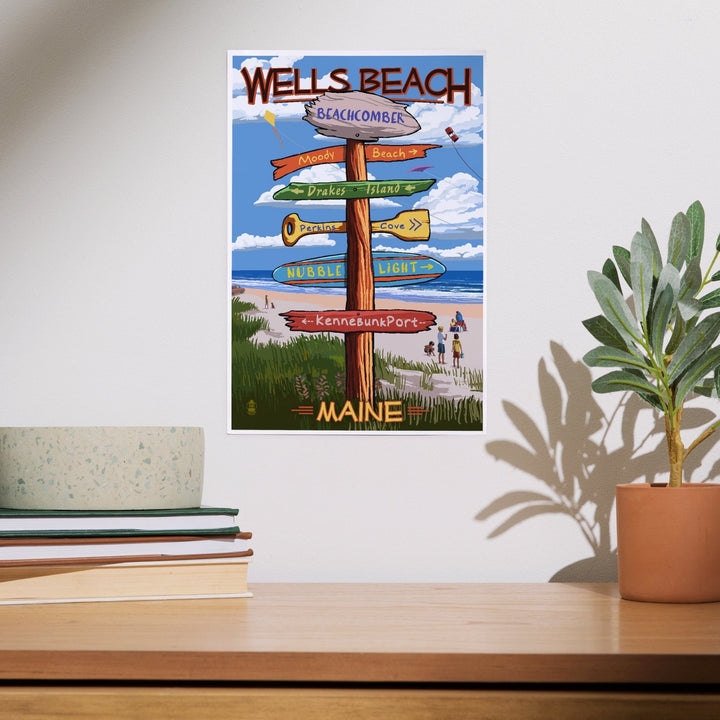 Wells, Maine, Wells Beach, Signpost, Art & Giclee Prints Art Lantern Press 