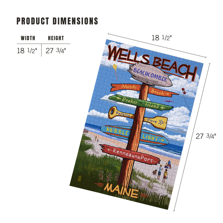 Wells, Maine, Wells Beach, Signpost, Jigsaw Puzzle Puzzle Lantern Press 