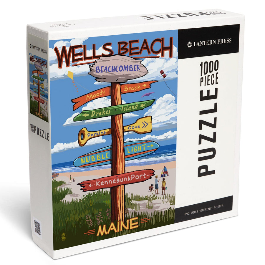 Wells, Maine, Wells Beach, Signpost, Jigsaw Puzzle Puzzle Lantern Press 