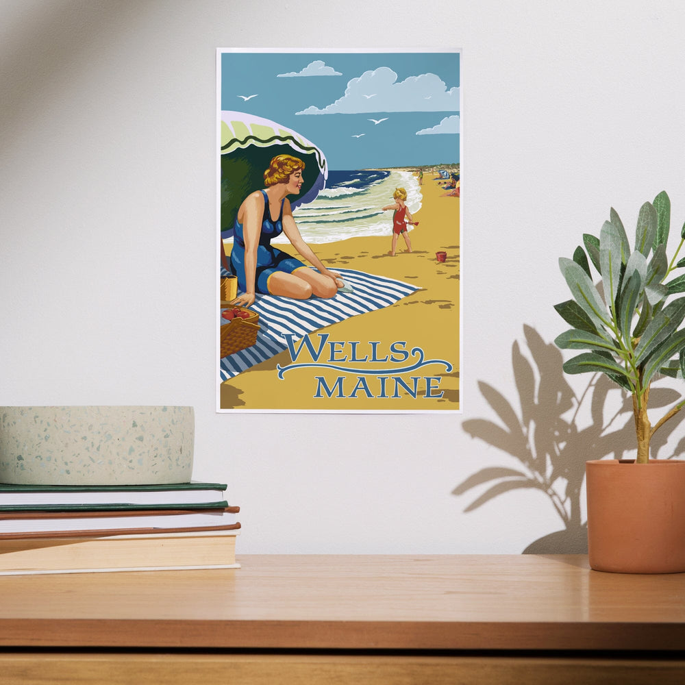 Wells, Maine, Woman on Beach, Art & Giclee Prints Art Lantern Press 
