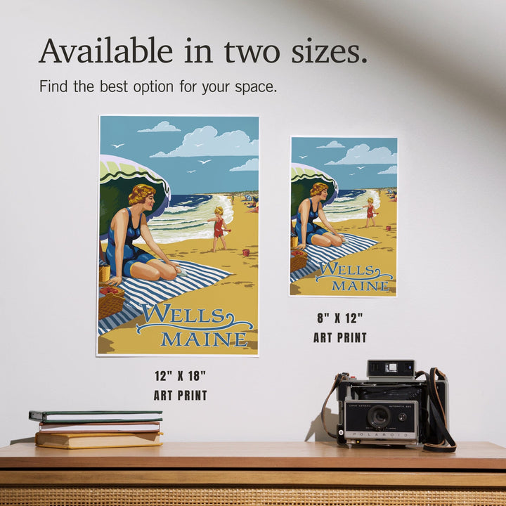 Wells, Maine, Woman on Beach, Art & Giclee Prints Art Lantern Press 