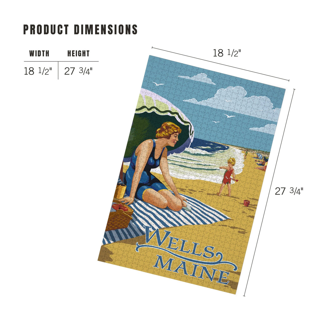 Wells, Maine, Woman on Beach, Jigsaw Puzzle Puzzle Lantern Press 