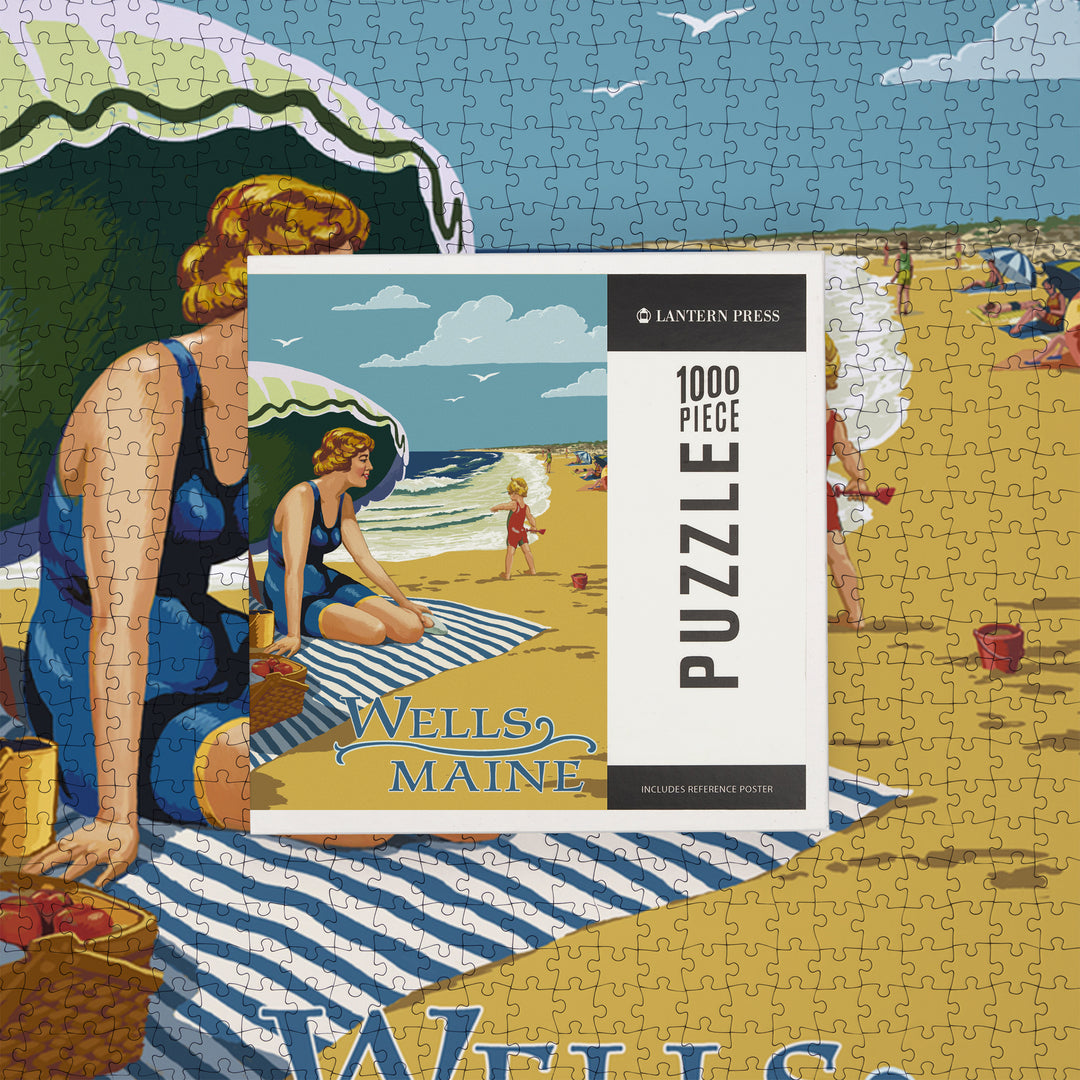 Wells, Maine, Woman on Beach, Jigsaw Puzzle Puzzle Lantern Press 