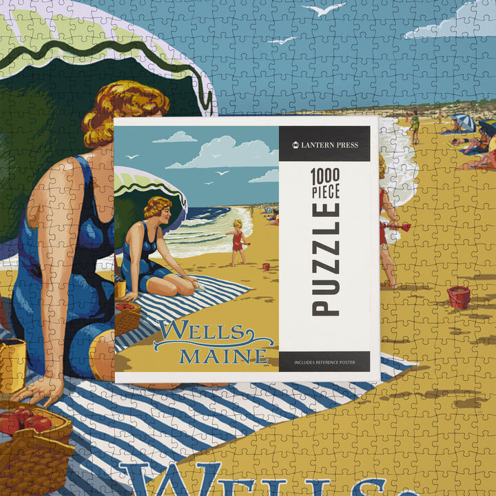 Wells, Maine, Woman on Beach, Jigsaw Puzzle Puzzle Lantern Press 