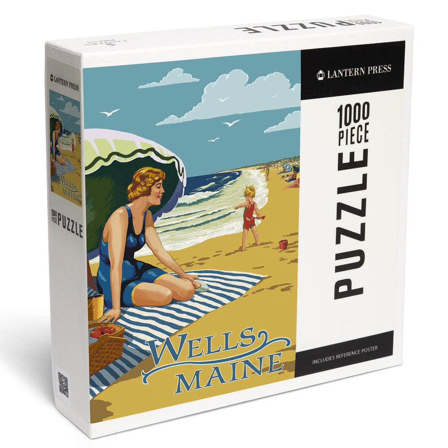 Wells, Maine, Woman on Beach, Jigsaw Puzzle Puzzle Lantern Press 