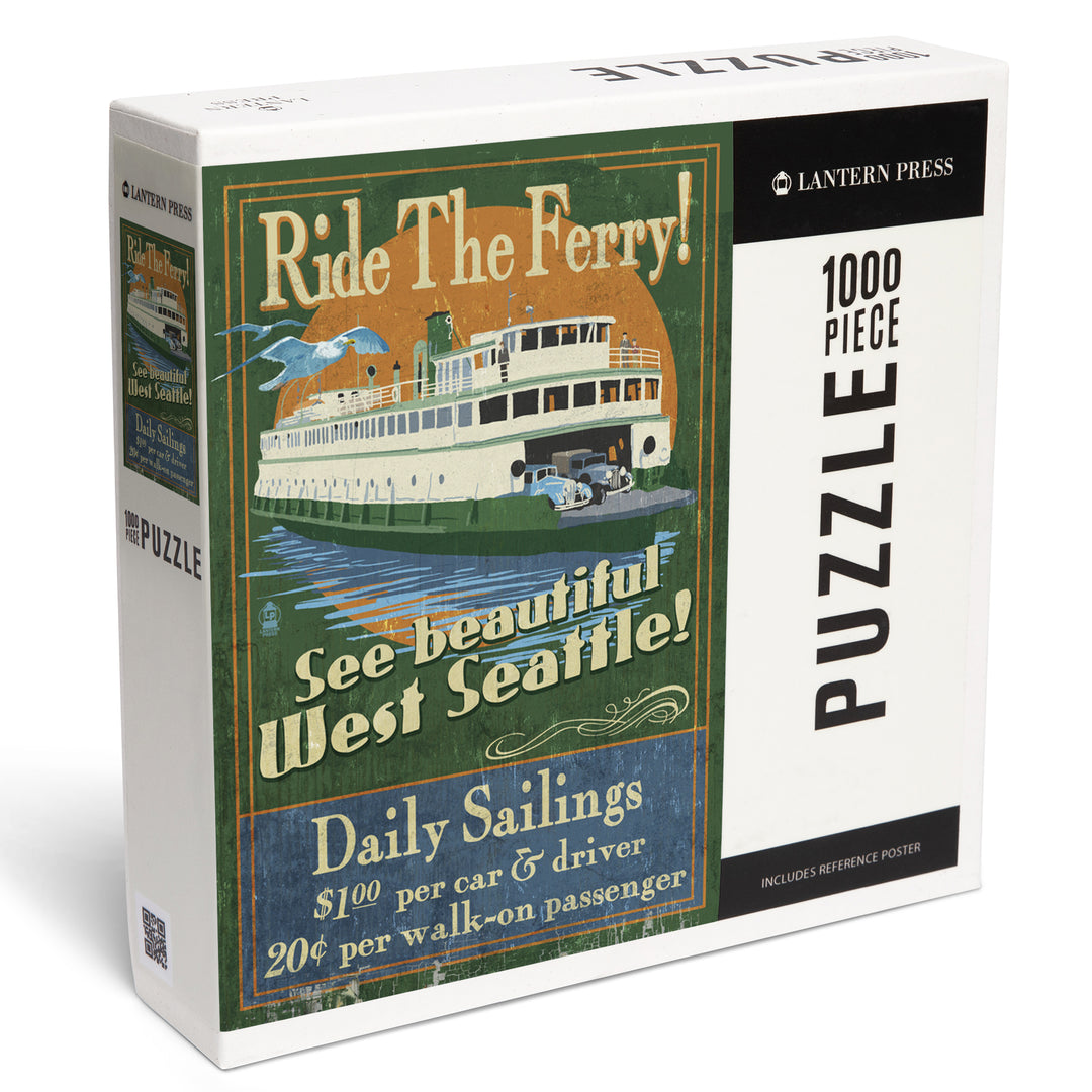 West Seattle, Ferry Vintage Sign, Jigsaw Puzzle Puzzle Lantern Press 