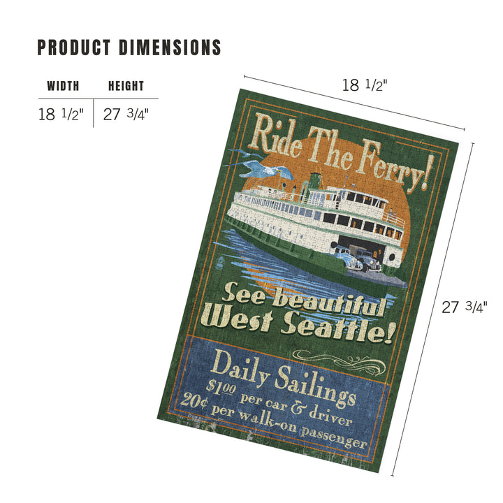 West Seattle, Ferry Vintage Sign, Jigsaw Puzzle Puzzle Lantern Press 