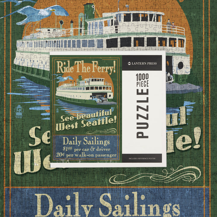 West Seattle, Ferry Vintage Sign, Jigsaw Puzzle Puzzle Lantern Press 
