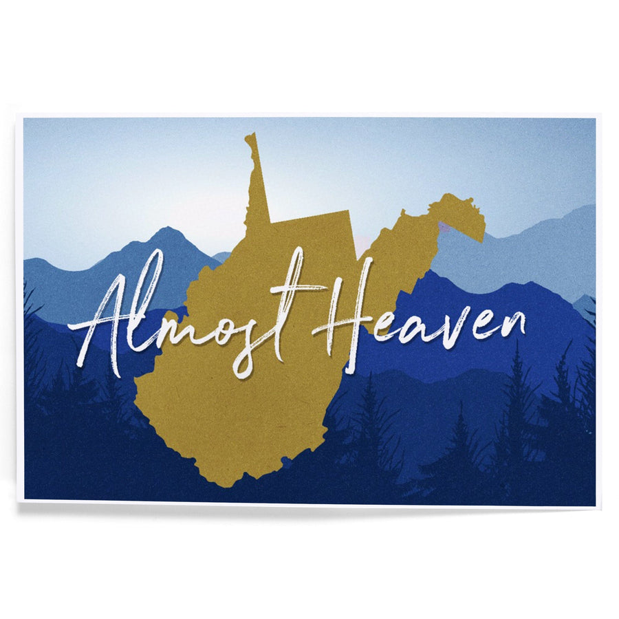 West Virginia, Almost Heaven, State Silhouette and Mountains, Blue and Gold, Art & Giclee Prints Art Lantern Press 