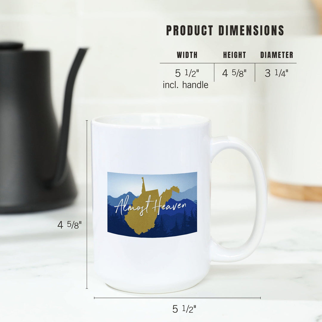 West Virginia, Almost Heaven, State Silhouette and Mountains, Blue and Gold, Ceramic Mug Mugs Lantern Press 