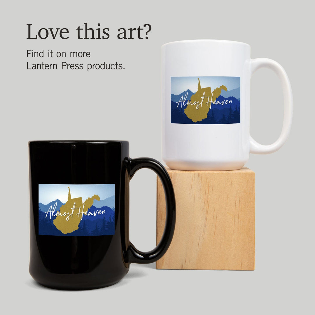 West Virginia, Almost Heaven, State Silhouette and Mountains, Blue and Gold, Ceramic Mug Mugs Lantern Press 