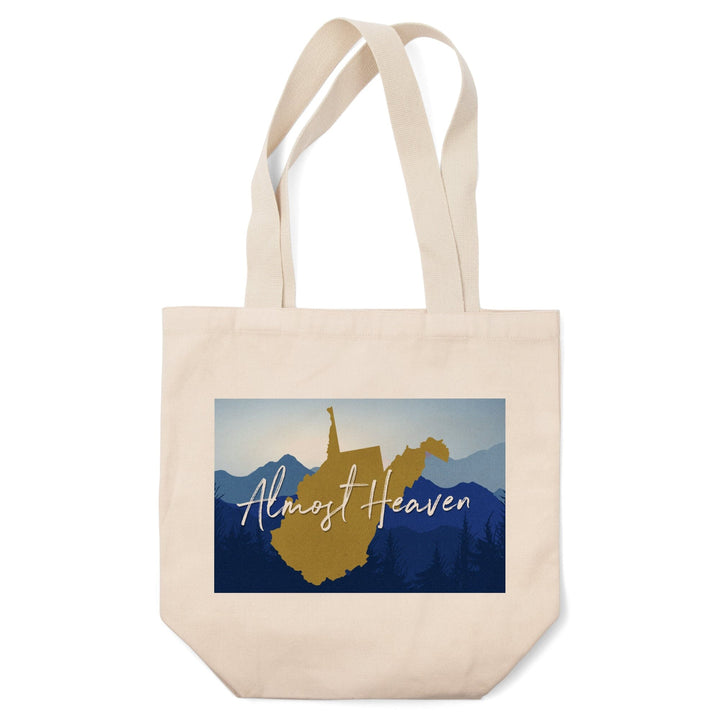 West Virginia, Almost Heaven, State Silhouette and Mountains, Blue and Gold, Tote Bag Totes Lantern Press 