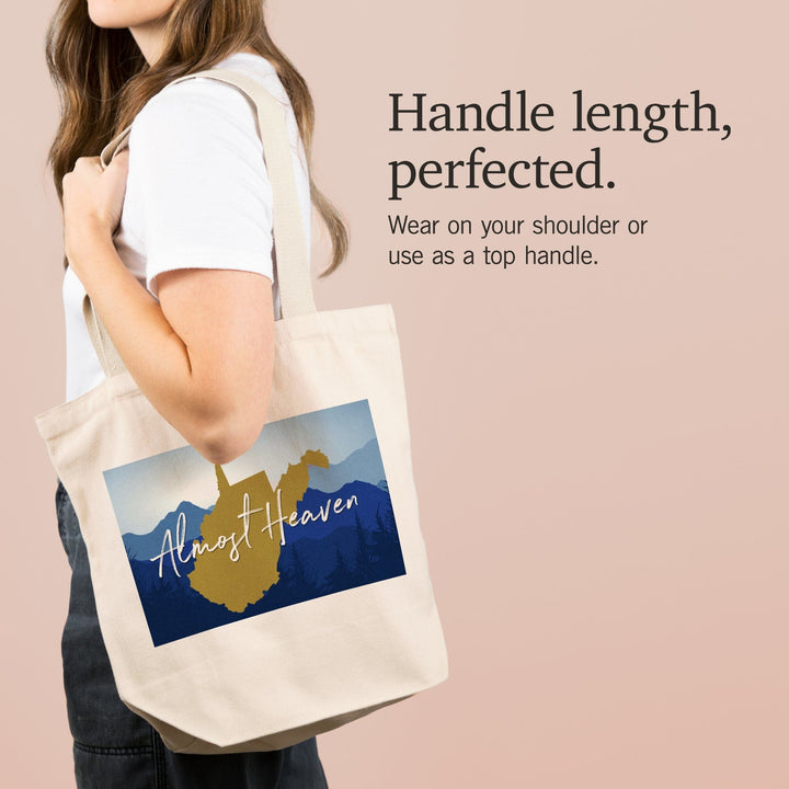 West Virginia, Almost Heaven, State Silhouette and Mountains, Blue and Gold, Tote Bag Totes Lantern Press 