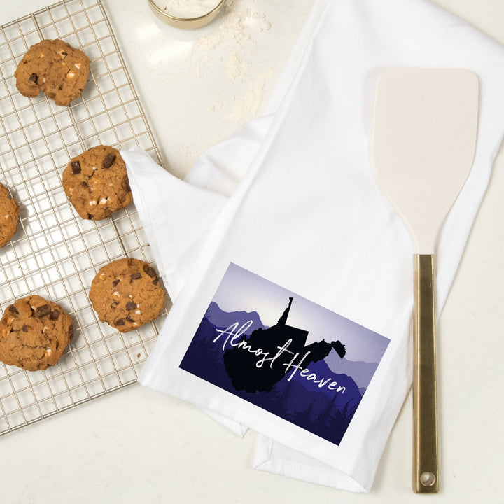 West Virginia, Almost Heaven, State Silhouette and Mountains, Organic Cotton Kitchen Tea Towels Kitchen Lantern Press 