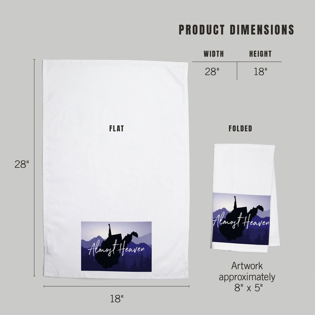 West Virginia, Almost Heaven, State Silhouette and Mountains, Organic Cotton Kitchen Tea Towels Kitchen Lantern Press 