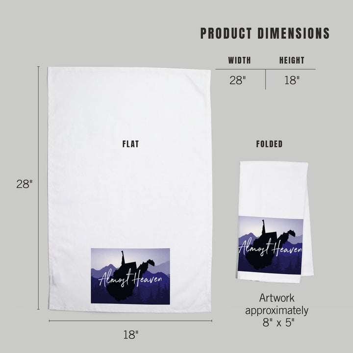 West Virginia, Almost Heaven, State Silhouette and Mountains, Organic Cotton Kitchen Tea Towels Kitchen Lantern Press 