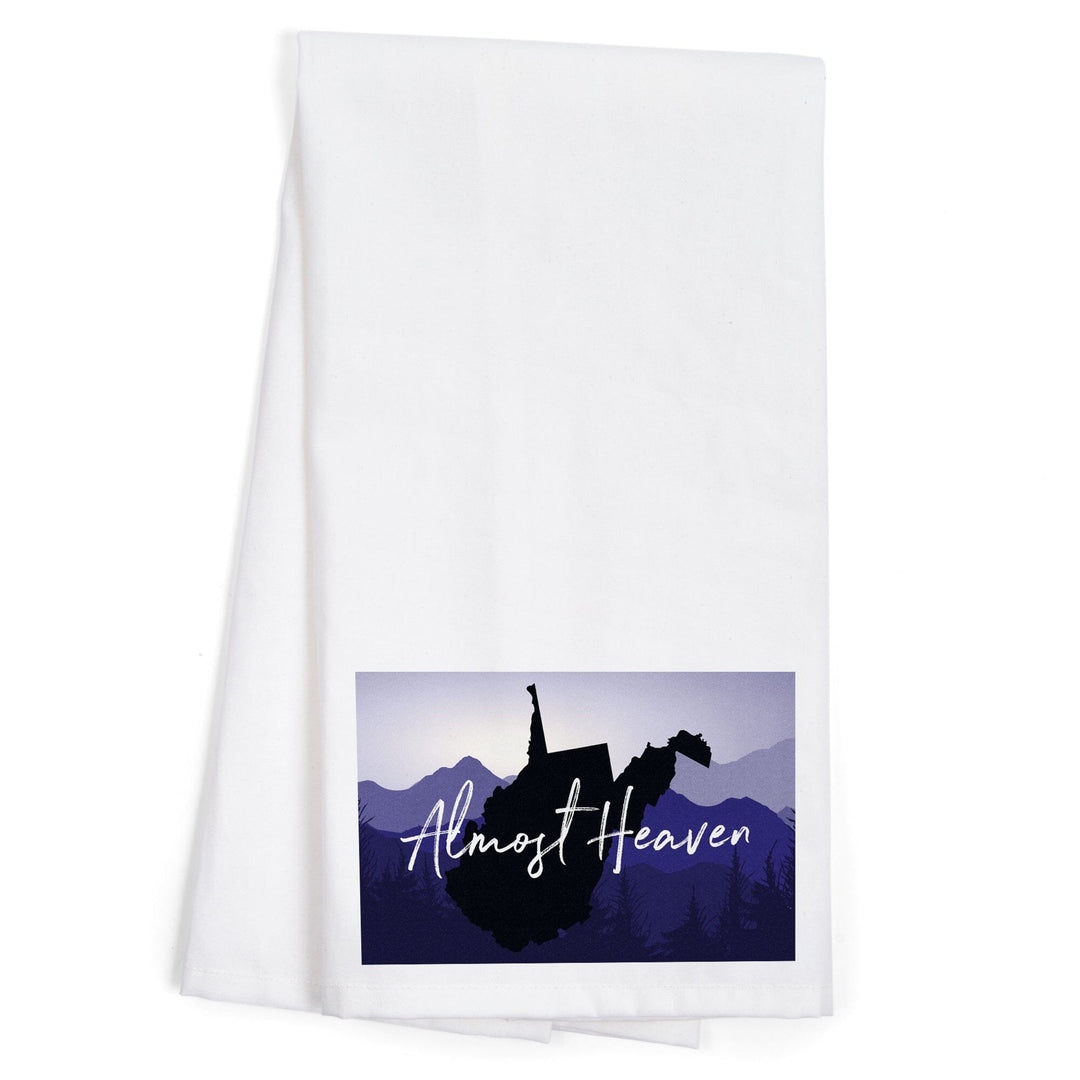West Virginia, Almost Heaven, State Silhouette and Mountains, Organic Cotton Kitchen Tea Towels Kitchen Lantern Press 