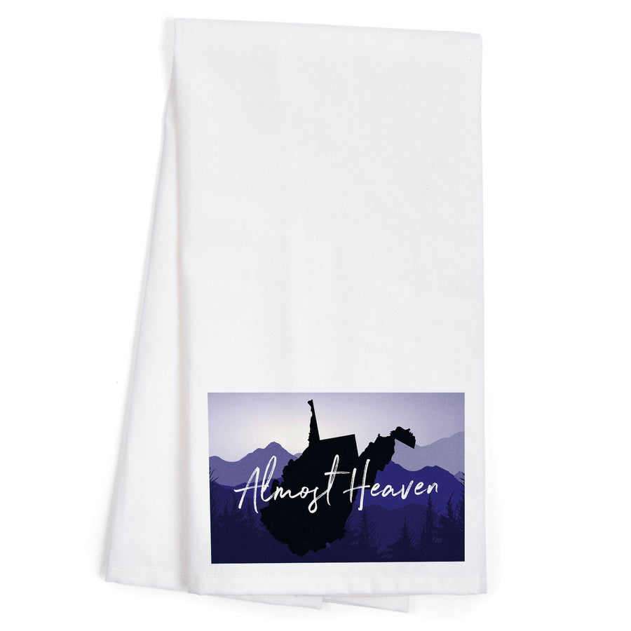 West Virginia, Almost Heaven, State Silhouette and Mountains, Organic Cotton Kitchen Tea Towels Kitchen Lantern Press 