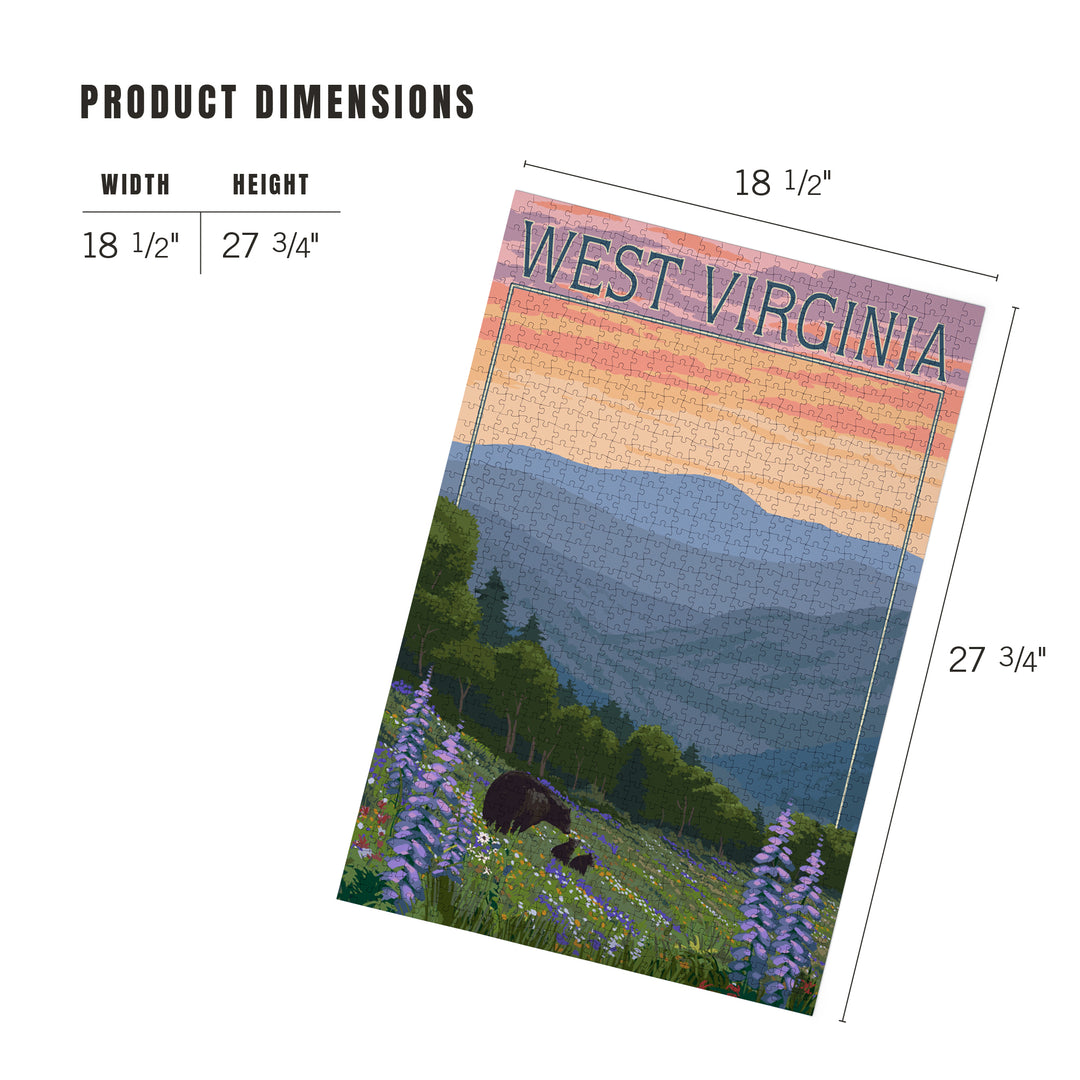 West Virginia, Bear and Spring Flowers, Jigsaw Puzzle Puzzle Lantern Press 