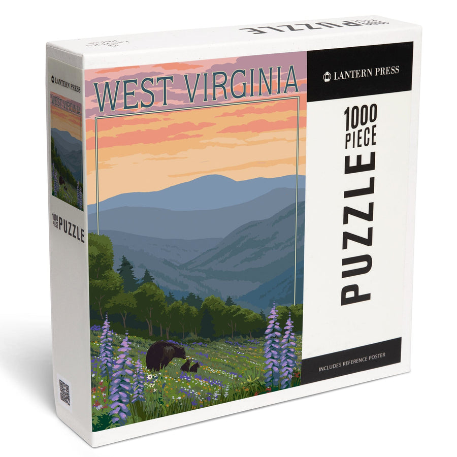 West Virginia, Bear and Spring Flowers, Jigsaw Puzzle Puzzle Lantern Press 