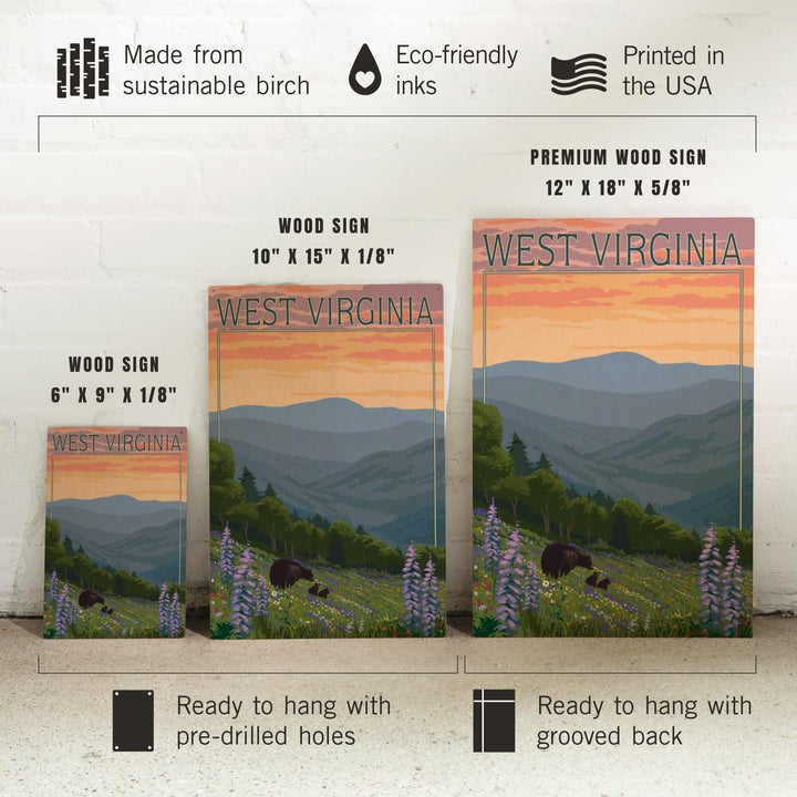 West Virginia, Bear and Spring Flowers, Lantern Press Poster, Wood Signs and Postcards Wood Lantern Press 