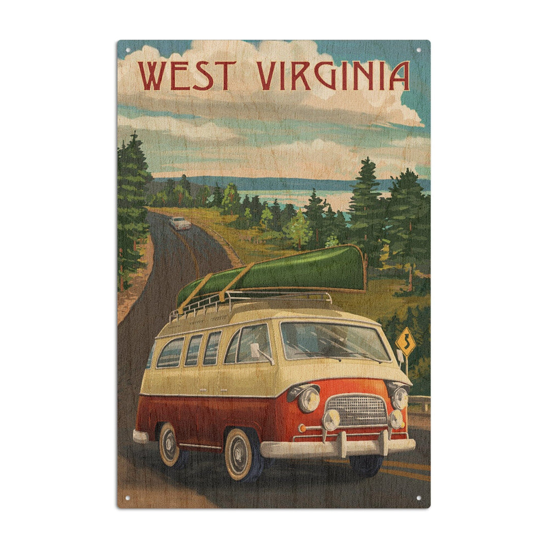 West Virginia, Camper Van, Lantern Press Artwork, Wood Signs and Postcards Wood Lantern Press 10 x 15 Wood Sign 