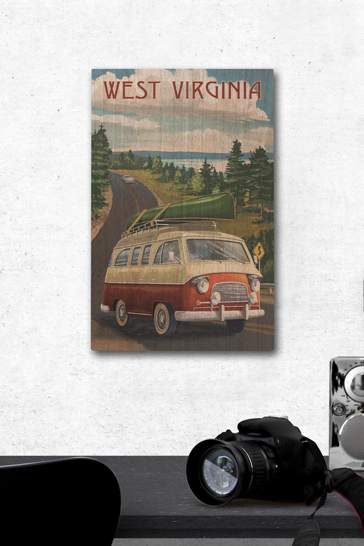 West Virginia, Camper Van, Lantern Press Artwork, Wood Signs and Postcards Wood Lantern Press 12 x 18 Wood Gallery Print 