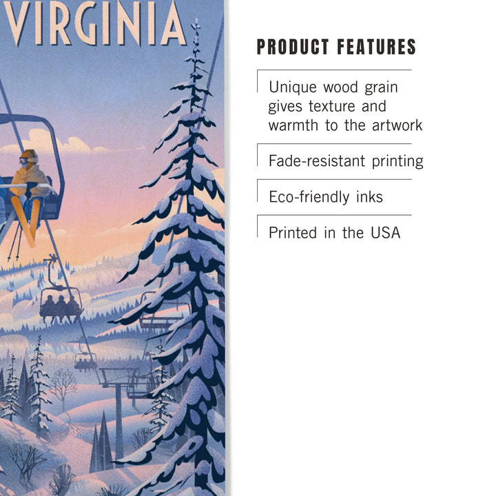 West Virginia, Chill on the Uphill, Ski Lift, Wood Signs and Postcards Wood Lantern Press 