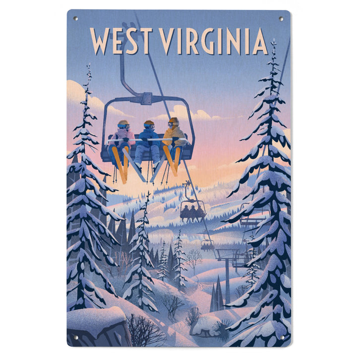 West Virginia, Chill on the Uphill, Ski Lift, Wood Signs and Postcards Wood Lantern Press 