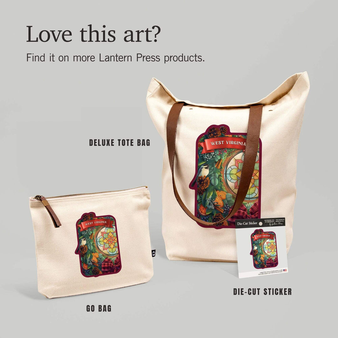 West Virginia, Front Door with Christmas Wreath,, Organic Cotton Zipper Pouch, Go Bag Go Bag Lantern Press 