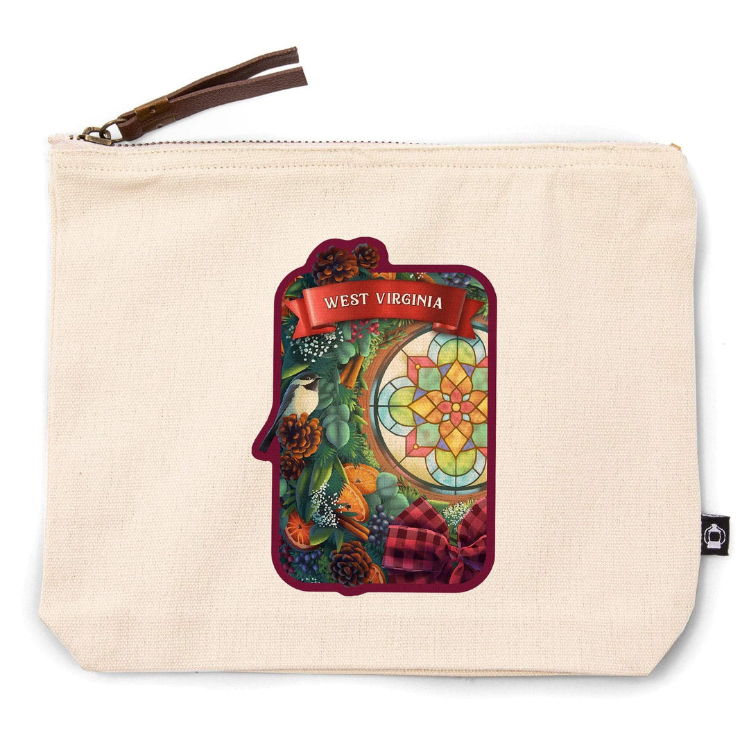 West Virginia, Front Door with Christmas Wreath,, Organic Cotton Zipper Pouch, Go Bag Go Bag Lantern Press 