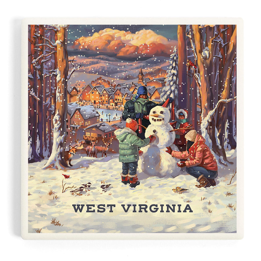 West Virginia, Merry and Bright, Vintage Snowman, Coasters Coasters Lantern Press 
