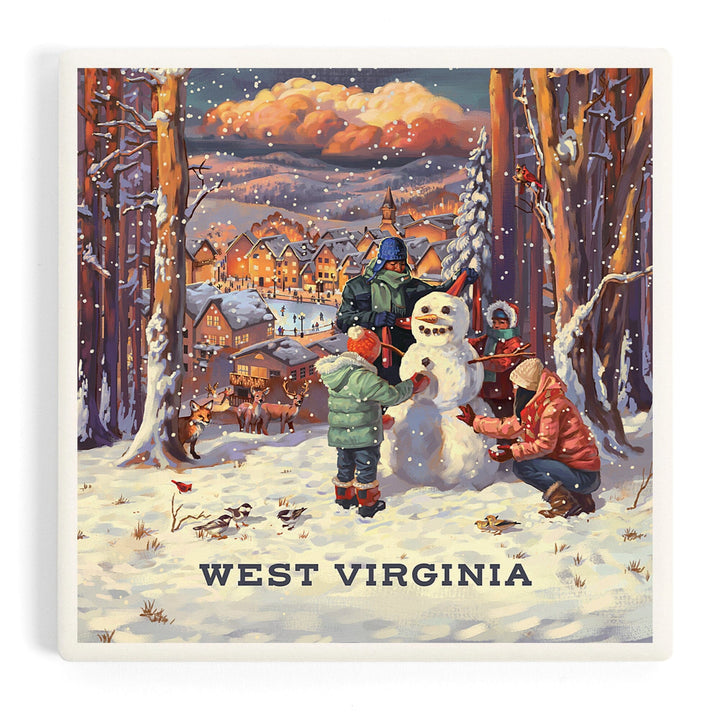 West Virginia, Merry and Bright, Vintage Snowman, Coasters Coasters Lantern Press Coaster 