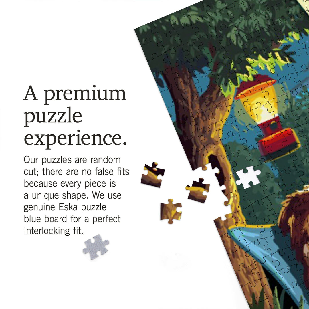 West Virginia, Painterly, Pack Life, Dogs Around Campfire, Jigsaw Puzzle Puzzle Lantern Press 
