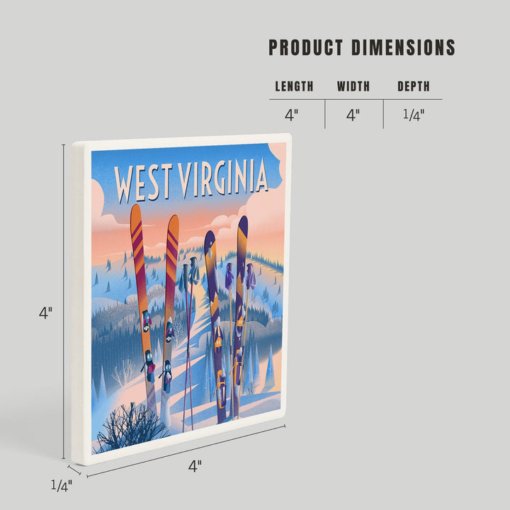 West Virginia, Prepare for Takeoff, Skis in Snowbank, Coasters Coasters Lantern Press 