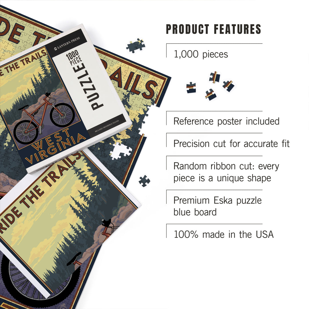 West Virginia, Ride the Trails, Jigsaw Puzzle Puzzle Lantern Press 