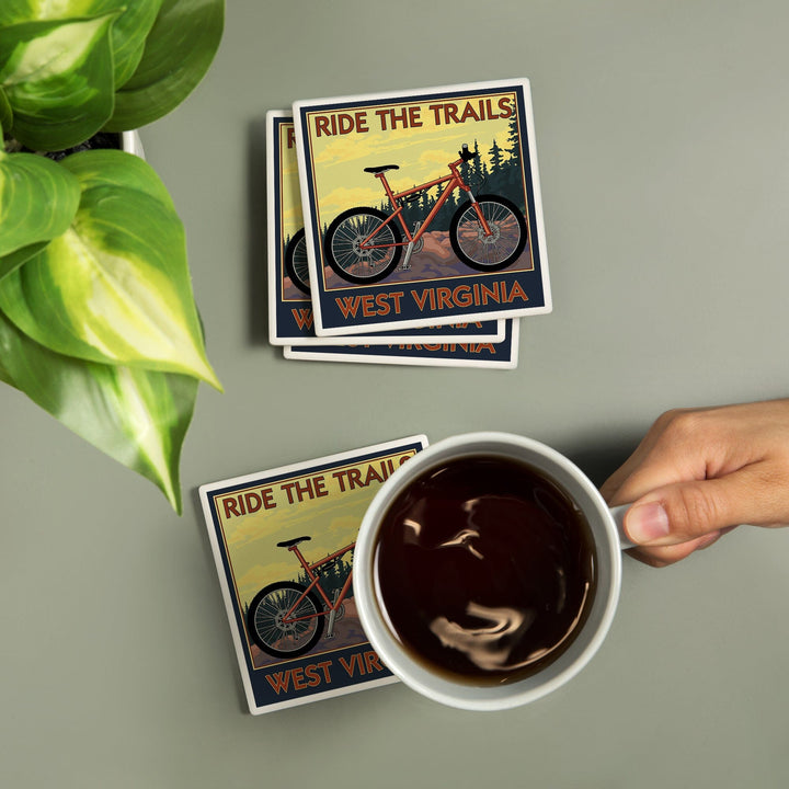 West Virginia, Ride the Trails, Lantern Press Artwork, Coaster Set Coasters Lantern Press 